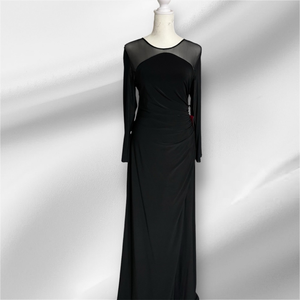 Gorgeous and elegant black formal with sheer sleeves